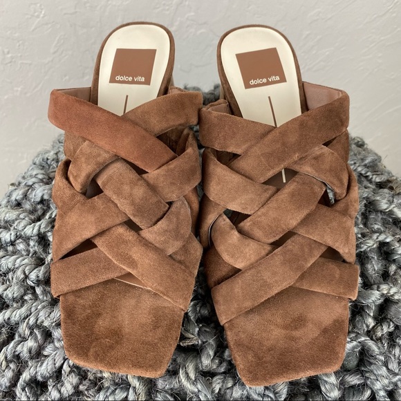Dolce Vita Poira Sandal Heels in Espresso Suede  square toe 7.5 - Picture 2 of 10